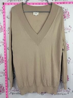 Wilfred long sleeve shirt brown cream Taupe V-Neck Long Sleeve Sweater soft